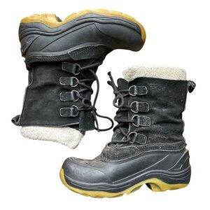 Lands’ End Youth Boys Black & Tan Sherpa-Lined Waterproof Snow Boots US 3